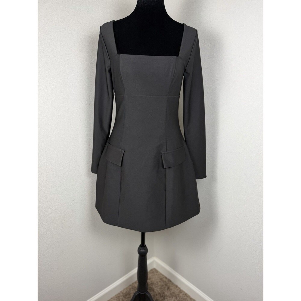 More To Come Black Long Sleeve Square Neck Mini Dress Size Small NWT